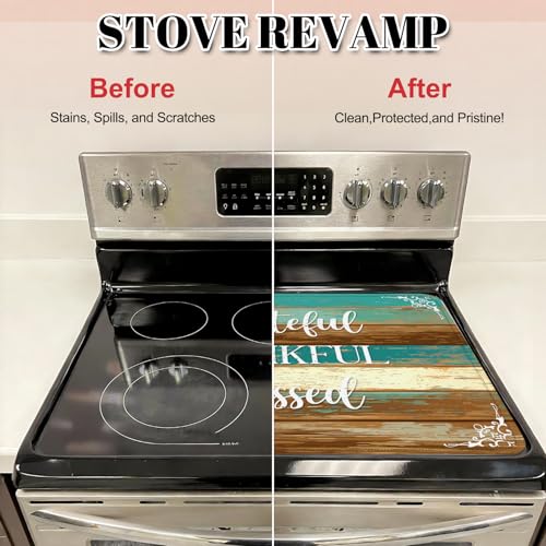 Image of Thankful Stove Top Cover for Electric Stove, Thanksgiving Ceramic Stove top Cover, Grateful Heat Resistant Glass Cooktop Cover, Flat RV Range Stovetop Protector Dish Drying Mat for Kitchen, 28 inchx20 inch