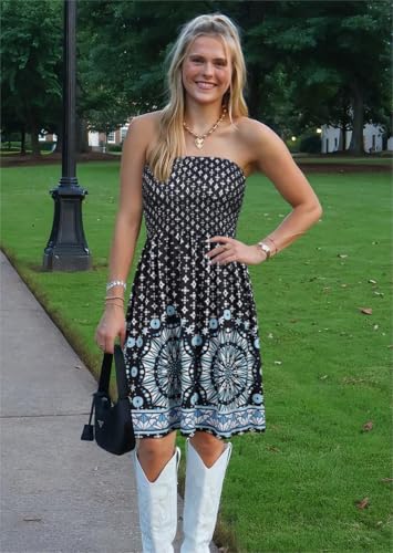 Image of elescat Summer Dresses for Women 2026 Strapless Casual Beach Cover Ups Tube Top Sundress