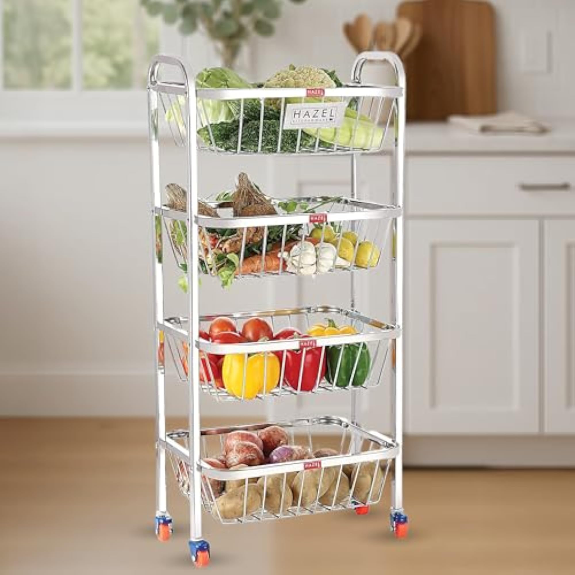 Stainless Steel Fruit Basket Trolley with Wheels