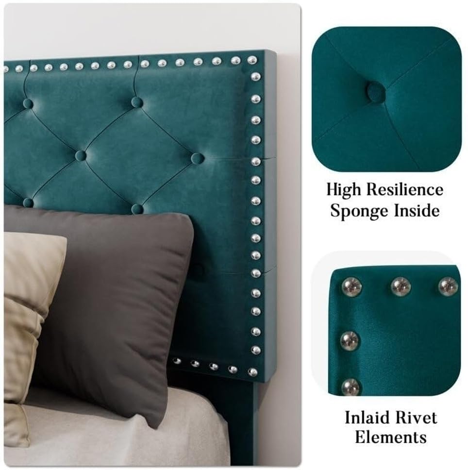 Image of Wooden Modern Upholstered King Size Bed for Bedroom | Wooden Double Bed Without Storage | Platform Cot Upholstered Bed with Upholstery Fabric | Engineered Wood | 6.5 x 6 Ft | Green Oliver