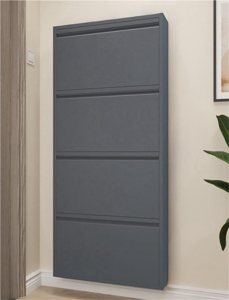 Metal Wall-Mounted Shoe Cabinet - Slim Entrance Organizer with Hidden Storage Rack, 65.5x103cm