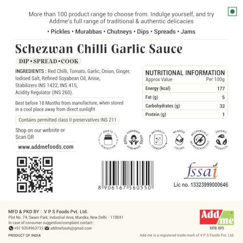 Add me Spicy Schezwan Chilli Garlic Sauce Dip 300 Gm | Momos Tomato Chutney | Desi Indian Cuisine Glass Jar