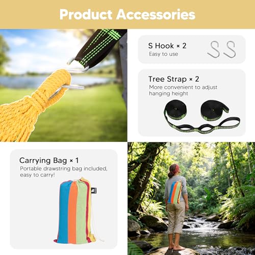 Image of SUNCREAT Hammocks Heavy Duty Double Hammock with Spreader Bar, Rainbow