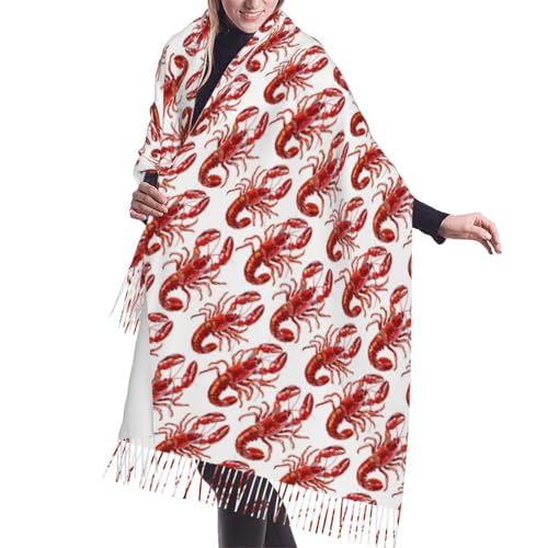 Cute Cartoon Lobster Print Pashmina Shawls Scarf Wraps for Women, Fall Winter Scarves Large Blanket Scarf
