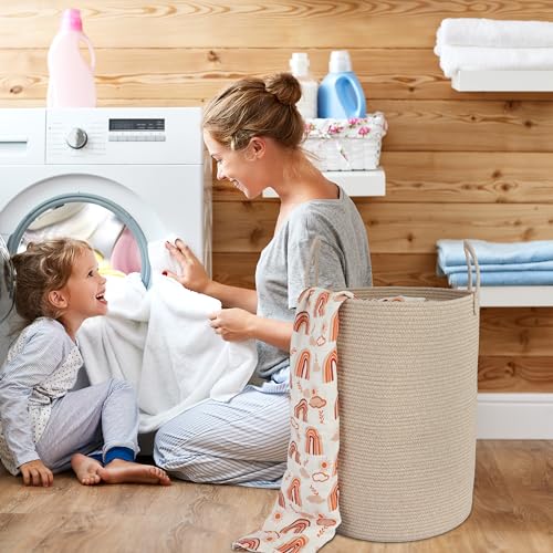Image of XUANGUO Cotton Rope Laundry Basket Hamper for Clothes Large Oatmeal