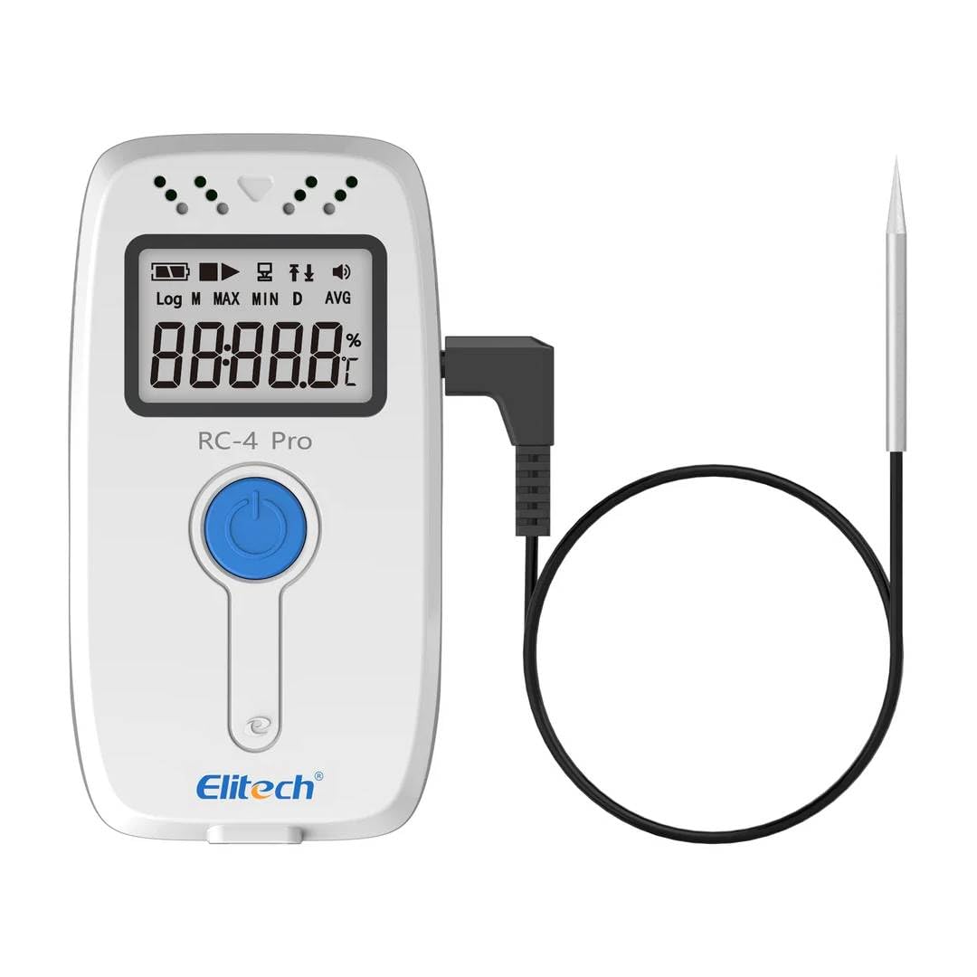 Multi Use Temperature and Humidity Data Logger (Range : -30ºC to +60ºC) for Pharmaceuticals, Food, Medicine Cabinets, Laboratories, Cold Storage, Breeding Industry | Model: Elitech RC 4HC