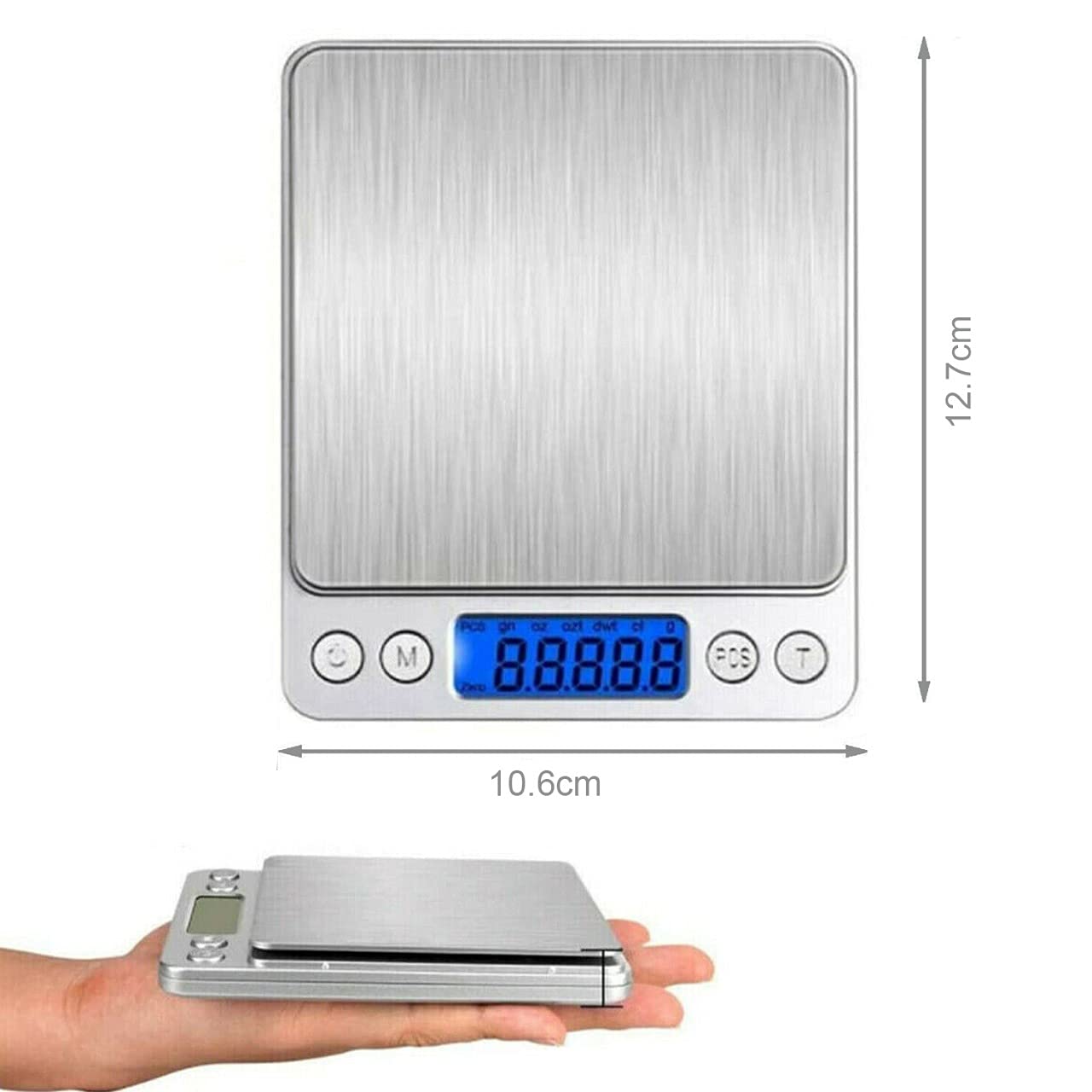 Digital Pocket Scales 0.01g/ 3000g High-Precision Kitchen Food Scales, Stainless Steel Jewelry Scales with Mini Kitchen Scale with Back-Lit LCD Display, Tare, and PCS Features