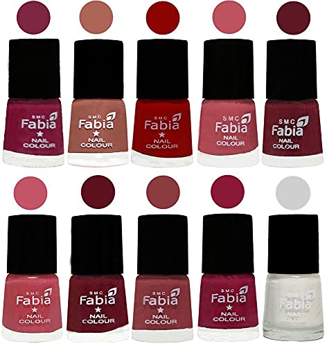 Image of SMC Fabia ALL IN ONE (PACK OF 10), Long Lasting Glossy Nail Polish, 6 ml Each, All Vibrant Colours,02402