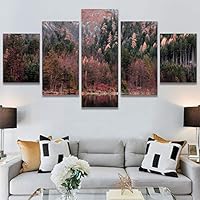 SIGNWIN 5 Panel Canvas Wall Art Modern Art Multicolor Nature Photography Relax/Calm Romantics Waterfall for Home Decorations Ready to Hang - 60