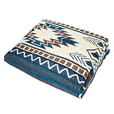 Alpaca Wool Throw Blanket,Queen Size Native Design Wool Blanket, Throw Aztec Pattern Alpaca Wool Throw Blanket (Blue, Queen 93' x 82')