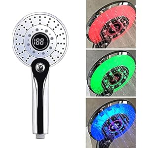 Led-douchekop, led-douchekop, 3 kleuren, temperatuurregeling, handdouche met digitale temperatuurweergave, waterbesparend, douche, 3 modi