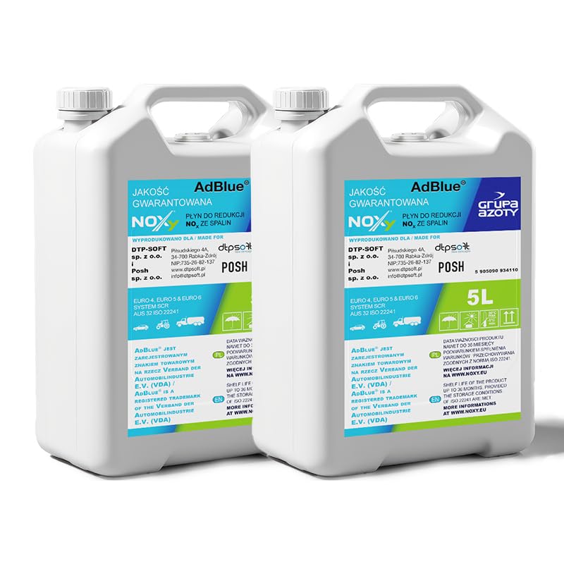 POSH AdBlue 10L (2 x 5 L) Solución de urea al 32,5% para vehículos diésel, reduce las emisiones para sistemas SCR ISO 22241, fabricado en la UE