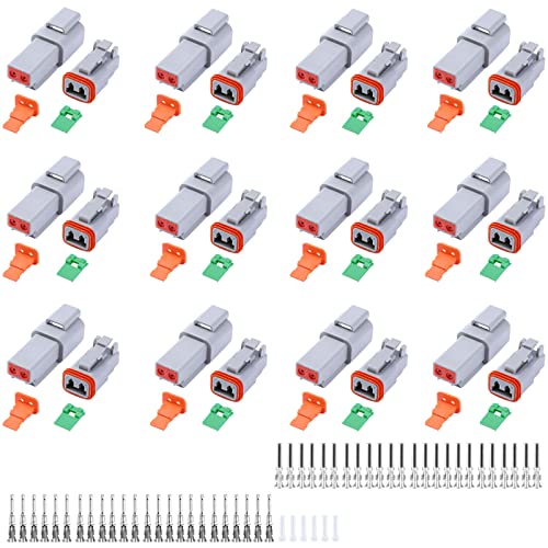 102PCS 2 Pin Way Deutsch DT Gray Connector 12 SetSize 16 Solid Contacts Waterproof Electrical Wire Connector with Seal Plug for Truck Off-Road Vehicles Marine Motorcycle Wiring