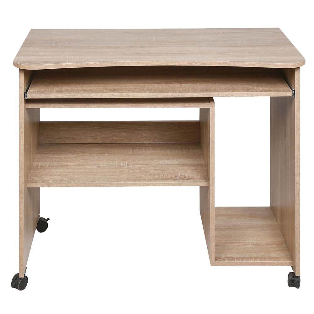 BAKAJI Schreibtisch mit ausziehbarer Tastaturablage, Unterablage und Pora Fach, Computertisch, Arbeitstisch, PC-Tür aus MDF-Holz, mit 4 Rollen, Moderne Einrichtung für Zuhause, Büro, Kinderzimmer