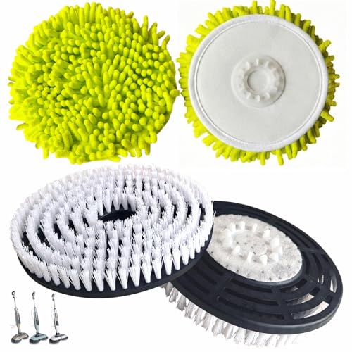 Image of Steam Mop Replacement Brush Pads for Shark Steam and Scrub Mop S8201 S8001 S7201 S7000 Series 2 Brush Heads +2 Microfiber Absorbent Pads