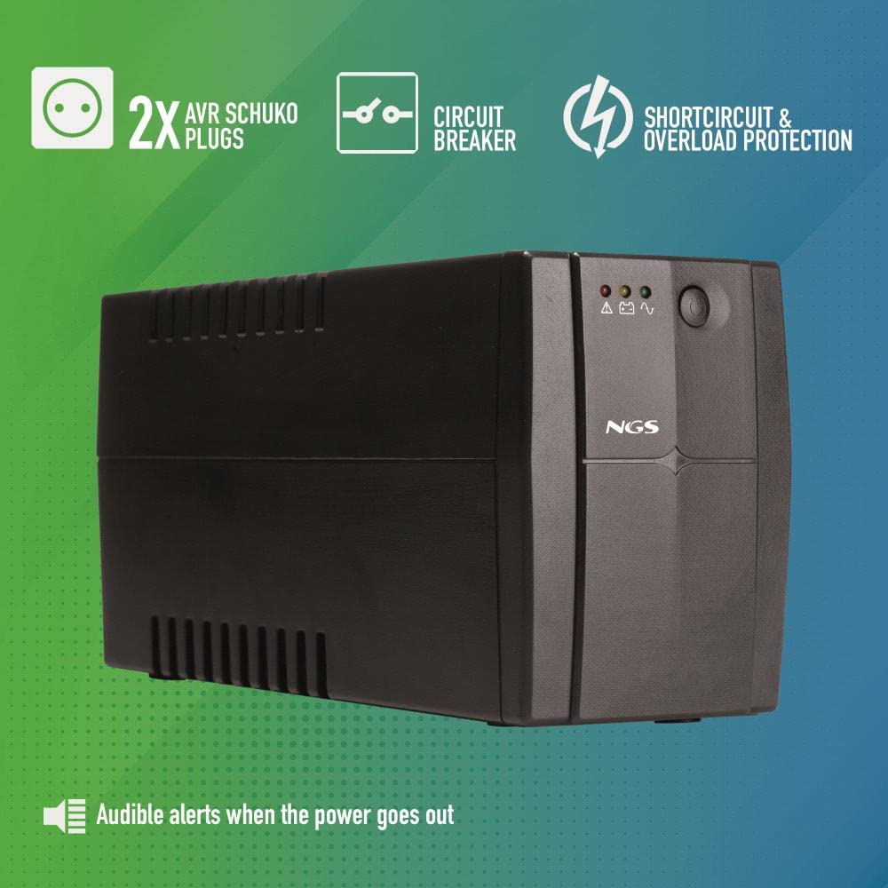 NGS FORTRESS900V3 - Gruppo di continuità UPS, Off Line UPS 600 VA, Tensione a Uscita Stabile di 360W per 2 Prese Schuko