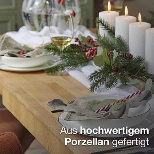 Peill+Putzler Germany, Tafelservice für 6 Personen aus hochwertigem Porzellan, 12-teiliges Geschirrset in weiß mit schwarzem Rand, 6x Speiseteller, 6x Suppenteller