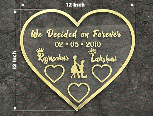 Image of New Print Creations Heart Shape Couple Thumb Gift (12 Inchx 12 Inch)|Wedding Thumb Print|Valentines Day Gift|Couple Gift|Finger Print Gift|Personalized Text|Golden Frame|Anniversary Gift Acrylic