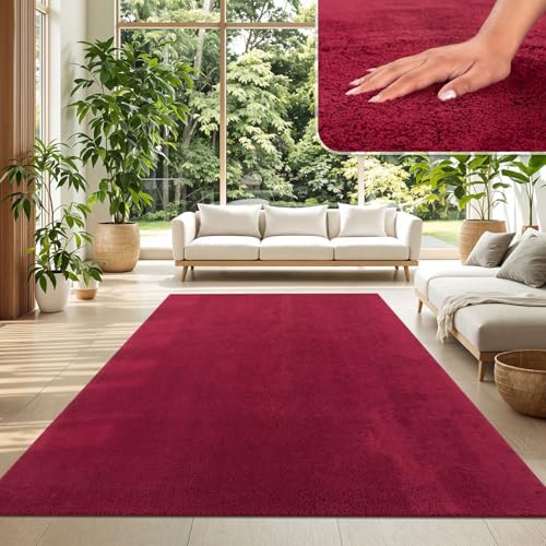 TT Home Tapis Poil Ras Tapis De Salon Monochrome Design Moderne Lavable, Couleur: Rouge, Dimension:120x160 cm