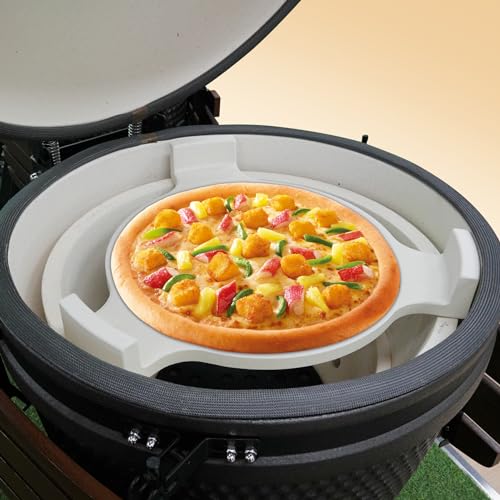 18.3’’ Pizzastein & Heat Deflector für Kamado Zubehör – Extra Dicker Keramik Conveggtor mit 3 Beinen, Grill Deflektorstein & Backstein für Pizza, Brot & BBQ