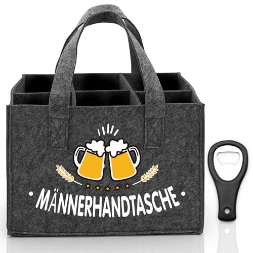 Aerzouser Portabotellas 6 botellas, 24 x 15 x 18 cm, bolsa para botellas, bolso de mano de cerveza, bolsa de fieltro, bolsa de cerveza para hombres, con abrebotellas, regalos para hombres