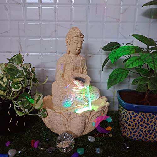 Image of Decorative Buddha Water Fountain for Home Decor, Office, Indoor & Outdoor, Garden, Puja Room, Vaastu, Reception, Spa, Gifting. (Yellow Buddha C-030)