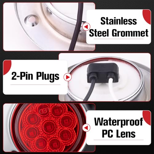 Image of 10PC 2 Inch 9 LED Side Marker Lights with Stainless Steel (Red)
