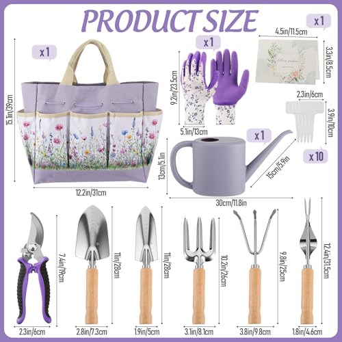 Lanties 21 Piece Gardening Gifts for Women Heavy-Duty Gardening Tools Set for Wife Grandma Garden Kit Hand Tools with Purple Floral Tote Bag Water Can Gloves Garden Accessories Supplies Items