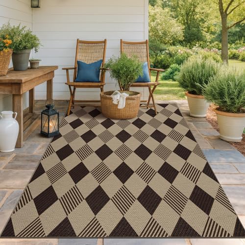 JTJ Easy Jute Diamond 5x7 Area Rug for Living Room - Door Mat Indoor Entrance, Checkered Plaid Rug for Patio, Bedroom, Home Office, Woven Low Pile Was