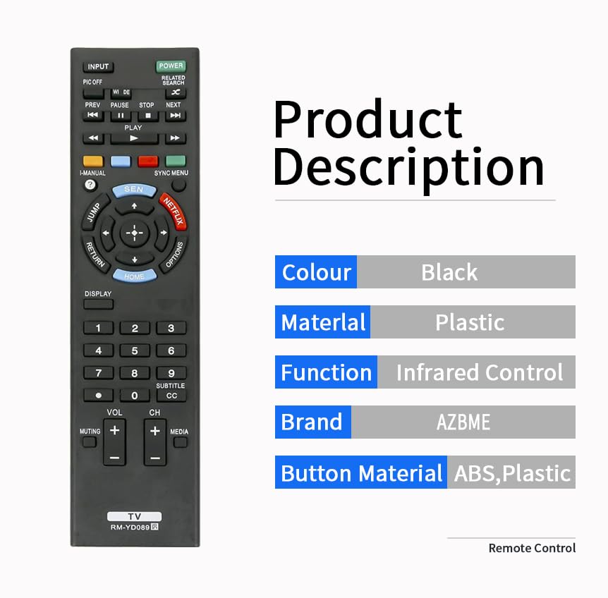 Telecomando Di Ricambio RM-ED017 Per Sony TV – Compatibile Con KDL-22E5500, KDL-32S5600, KDL-32P3550 E Molti Altri Modelli – A Infrarossi, Plug And Play