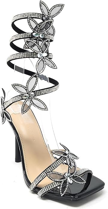 Wild Diva Women Butterfly Rhinestone Strappy High Heels Sandals - Image 3