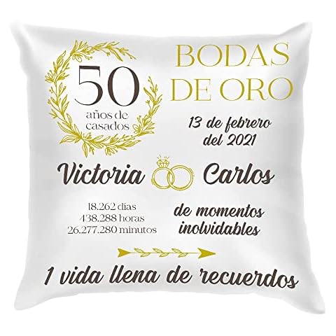 PROMO SHOP Cojin Personalizado para Bodas de Oro y Aniversario Cover