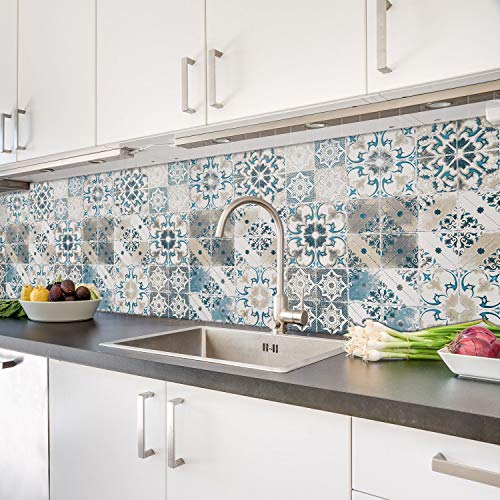 Melwod Blue Tile Contact Paper 78.7" X 17.7" Mediterranian Tile Peel And Stick Wallpaper Embossed Self-Adhesive Wallpaper Waterproof On Kitchen Bathroom 3D Wall Tiles Shelf Drawer Wall Home Decor #TOP1