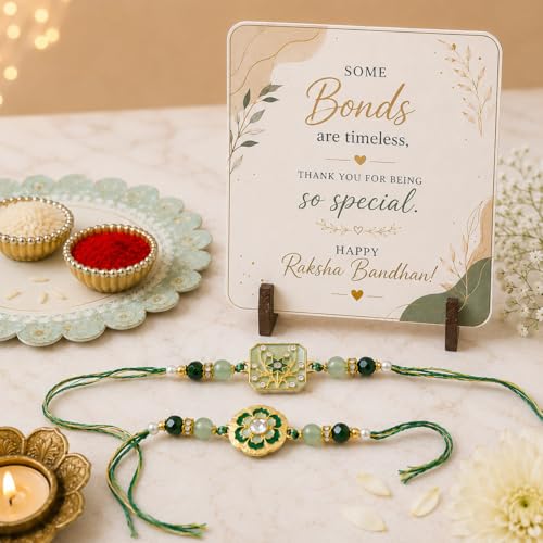 Image of JAIPUR ACE Raksha Bandhan Rakhi Gift Combo with Designer Rakhi, Puja Thali, 2 Katori Bowls, Roli Kumkum & Greeting Card for Brother, Bhai, Bhaiya | Complete Celebration Set