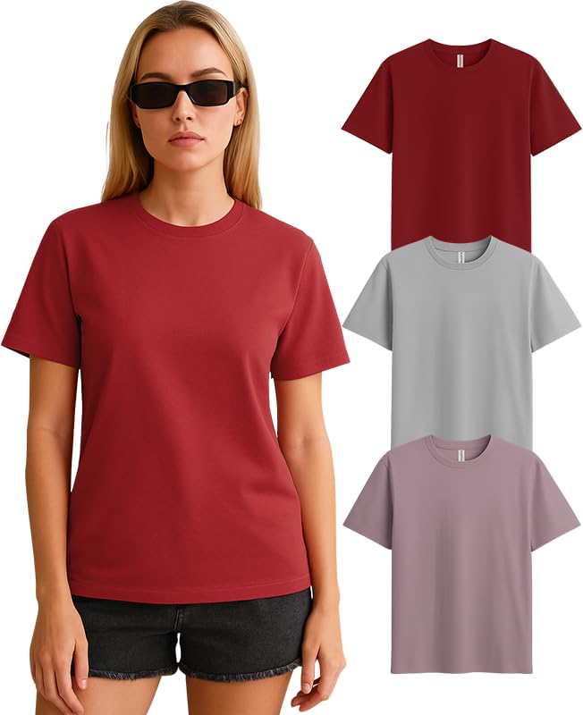 Image of SLEEPY NUTS Women's Plain Round Neck Regular Fit Half Sleeve Cotton T Shirt