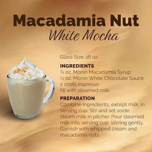 Image of Monin Macadamia Nut Syrup for Drinks - Gluten Free - 750 ml / 25.4 fl oz | Macadamia Nut Syrup Flavoring for Coffee, Milkshakes, Cocktails, Mochas, Lattes & More, Naturally Flavored, Kosher, Non-GMO