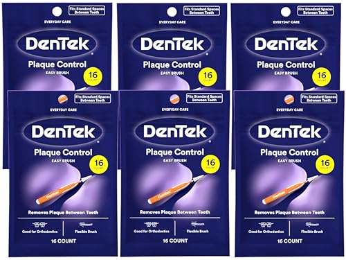 Image of DenTek Easy Brush Interdental Cleaners, Standard Between Teeth Brushes, Plaque Control, Dental Picks for Oral Care, Flexible Brush, 16 Count (Pack of 6)