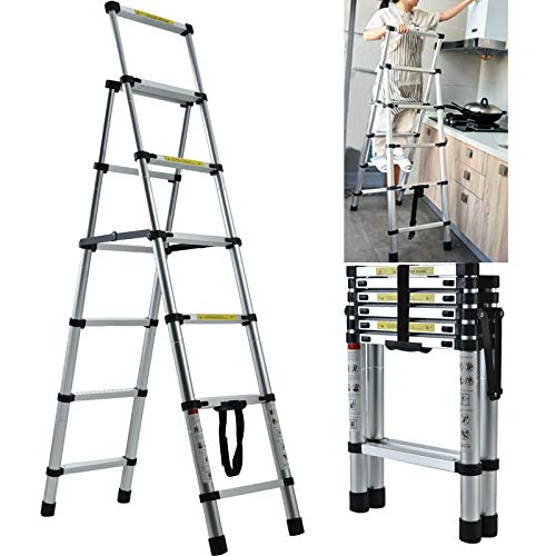 Escabeau télescopique à 6 marches en aluminium ultra résistant capacité de 150 kg léger pliable portable extensible antidérapant pour la maison, le jardin, le bureau, le garage Cover