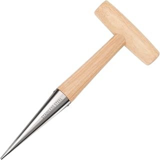 FLORA GUARD Stainless Steel Dibber Hand Tools Traditional Garden Hand Dibber with Light Weight Wooden Handle for Planting Seeds & Bulbs