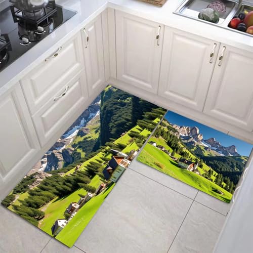 Alfombrillas de cocina antideslizantes JEDTAKCT juego de 2 piezas verdes 44x75 y 44x120 cm 3
