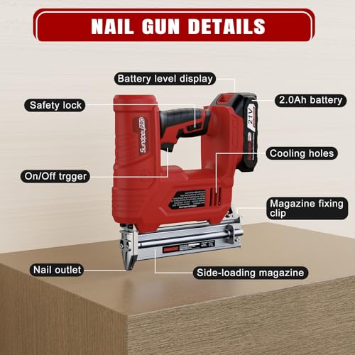 SundpeyPRO 18GA Nail Gun Cordless 21V - 2 Firing Modes Electric Stapler Gun with 2 2.0Ah Battery - 2-in-1 Cordless Brad Nailer with 600 Nails & 2000 Staples for Home Upholstery Carpentry DIY Projects 9 SundpeyPRO 18GA Nail Gun Cordless 21V - 2 Firing Modes Electric Stapler Gun with 2 2.0Ah Battery - 2-in-1 Cordless Brad Nailer with 600 Nails & 2000 Staples for Home Upholstery Carpentry DIY Projects - Image 9