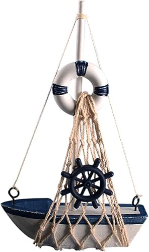 WOONEKY 1 pieza de estilo océano mini barco de escritorio para oficina velero fiesta mediterráneo figurita artesanía accesorios decorativos y vela
