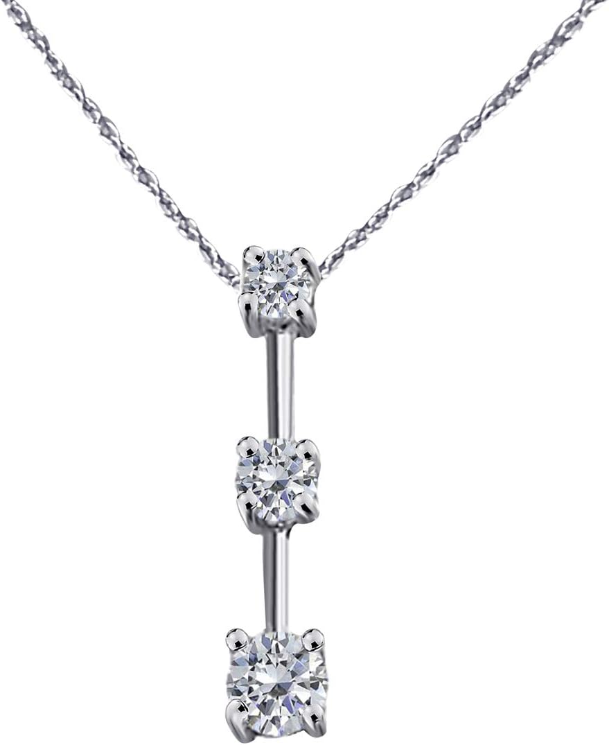 MauliJewels Engagement Necklace Women 1/4 Ct Ttw Three Stone Labgrown Diamond Pendant in 14K White and Yellow Gold with 18'' Chain