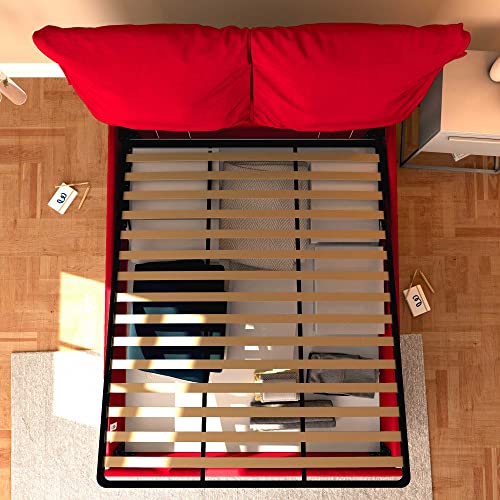 Baldiflex Einzelbett mit Stauraum, Modell Licia Soft aus Kunstleder, Lattenrost, für Einzelbetten, 180 x 200 cm, fein gepolstertes Kopfteil, Farbe Rot – Bild 4