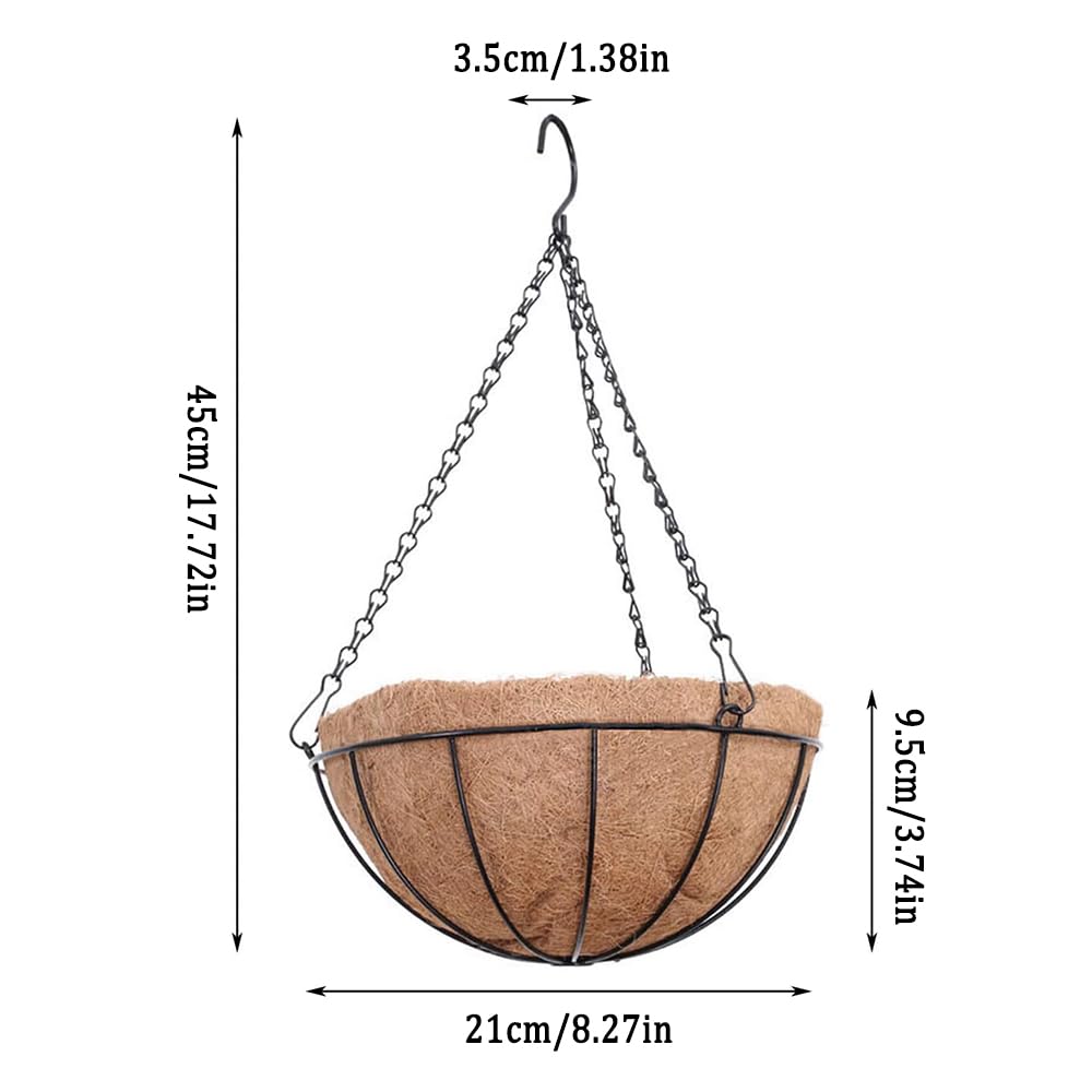 2 cestas colgantes de coco, para exteriores, cestas colgantes de metal, con inserto de coco, para decoración de jardín interior y exterior (21 cm)