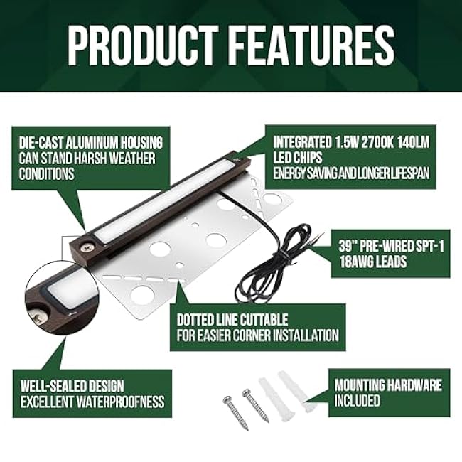 GKOLED 6.8 Inches Hardscape Lights, Low Voltage Retaining Wall Lighting with Frosted Lens, 12V AC/DC Paver Light with 1.5W 2700K LED Chips, Outdoor Landscape Step Lights, Die-cast Aluminum Housing