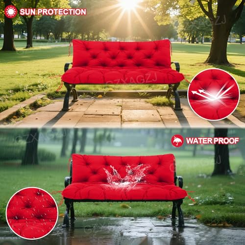 Image of Premium Outdoor Swing Cushions 70x40 inch Waterproof Porch Swing Cushions 2-3 Seater Replacement with Backrest and Ties Swing Cushion for Outdoor Furniture Patio Porch Backyard Garden