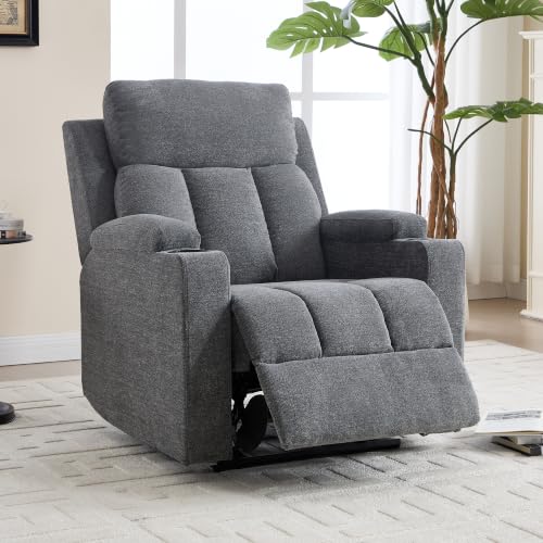 Image of EBELLO Recliner Armchair, Manual Recliner Chair with Cup Holder and Soft Headrest, Sofa Chair with Armrests and Soft Cushion, Adjustable Backrest and Footrest, for Living Room, Grey