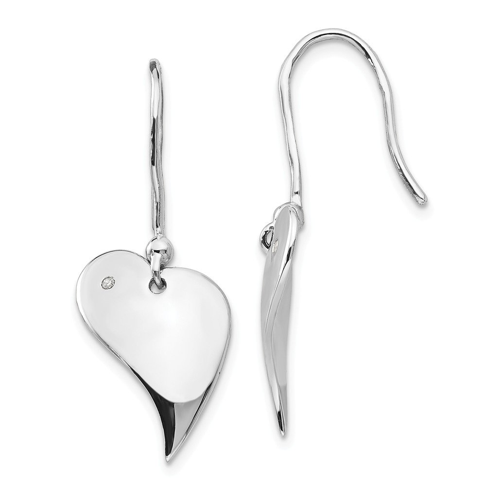 JewelryWeb925 Sterling Silver Polished Shepherd hook White Ice .01Weight in Carat Diamond Love Heart Earrings 31x13mm Wide Stud Earring for Women