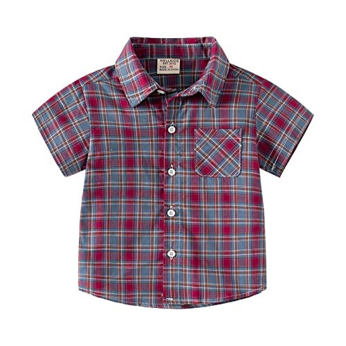 Toddler Girls Boys Classic Plaid T Shirts Kids Short Sleeve Button Down Tops Casual Vintage Cotton Baby Tops Tee with Pocket